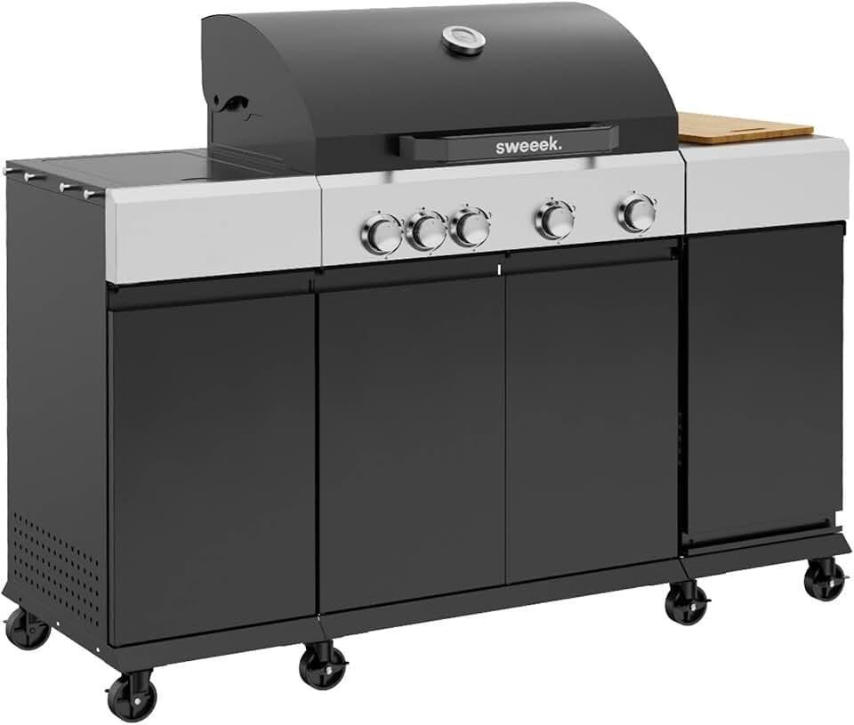 karaca-alisveris - Maxim barbecue gaz 4 brûleurs, 145,5x61,5x143,5cm, thermomètre, récupérateur, grille chauffante