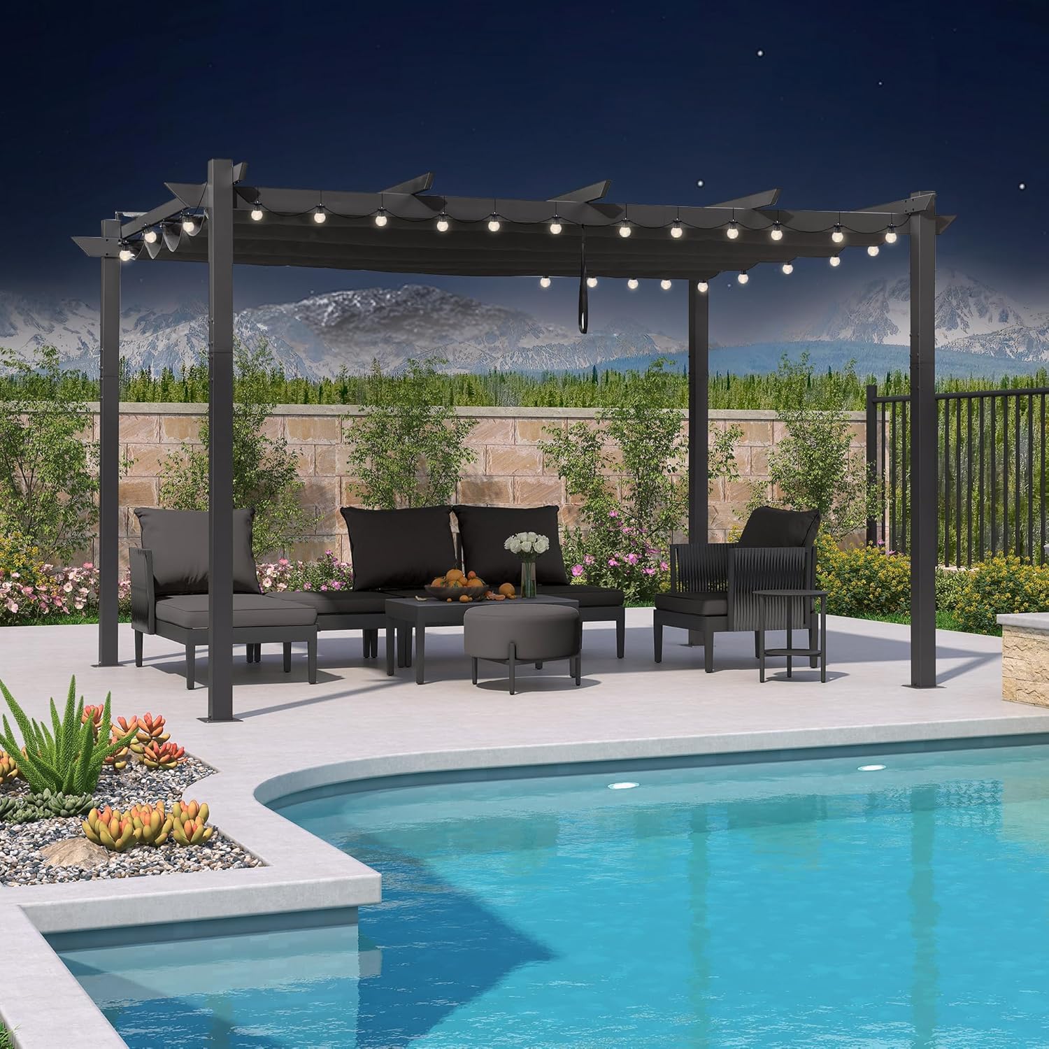 karaca-alisveris – pergola aluminium – 4x3m – toit rétractable, éclairage intégré