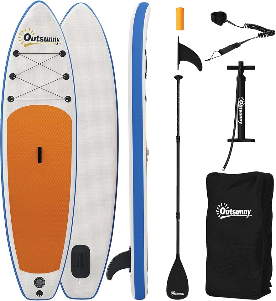 karaca-alisveris Planche de stand up paddle gonflable de 305 cm avec pagaie réglable en aluminium, aileron amovible, dragonne antidérapante, accessoires pour sac à dos, 150 kg, pour adultes