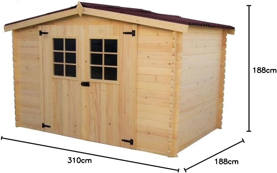 Abri Madrier Bois Massif avec Grande Façade 300cm, 20mm