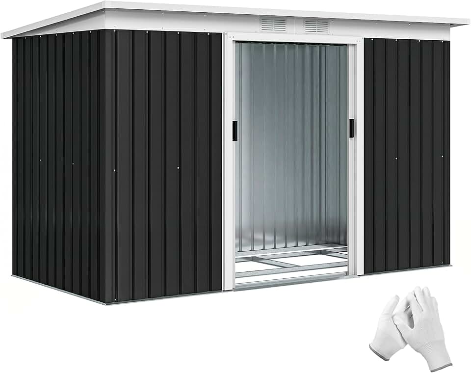 karaca-alisveris - abri de jardin acier galvanisé 3,6m² - portes coulissantes, fondation, ventilé, 280x130x172cm