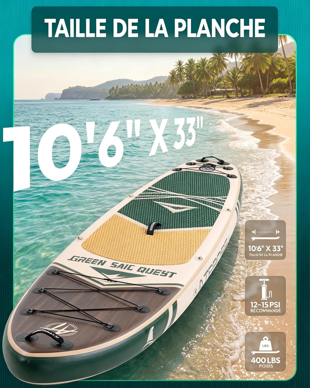 Stand Up Paddle gonflable adulte, 320x84cm, 2 places, charge 200kg