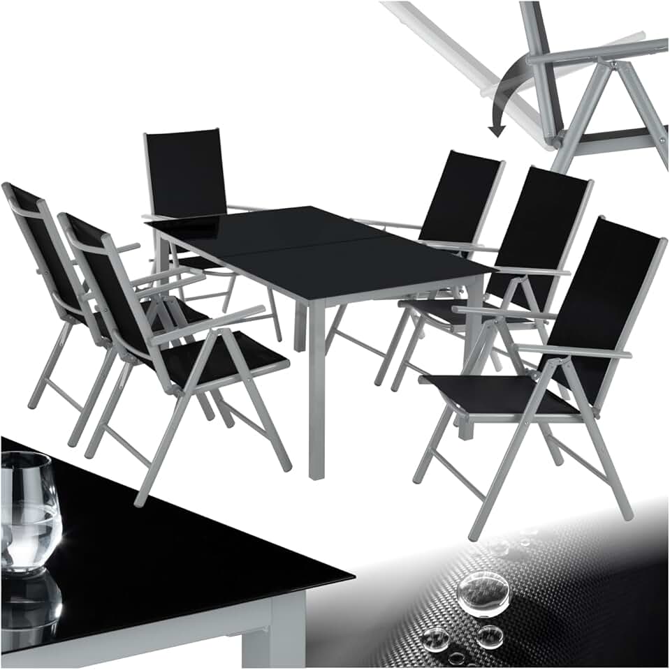 karaca-alisveris - salon de jardin aluminium 6 chaises pliables, table, entretien facile