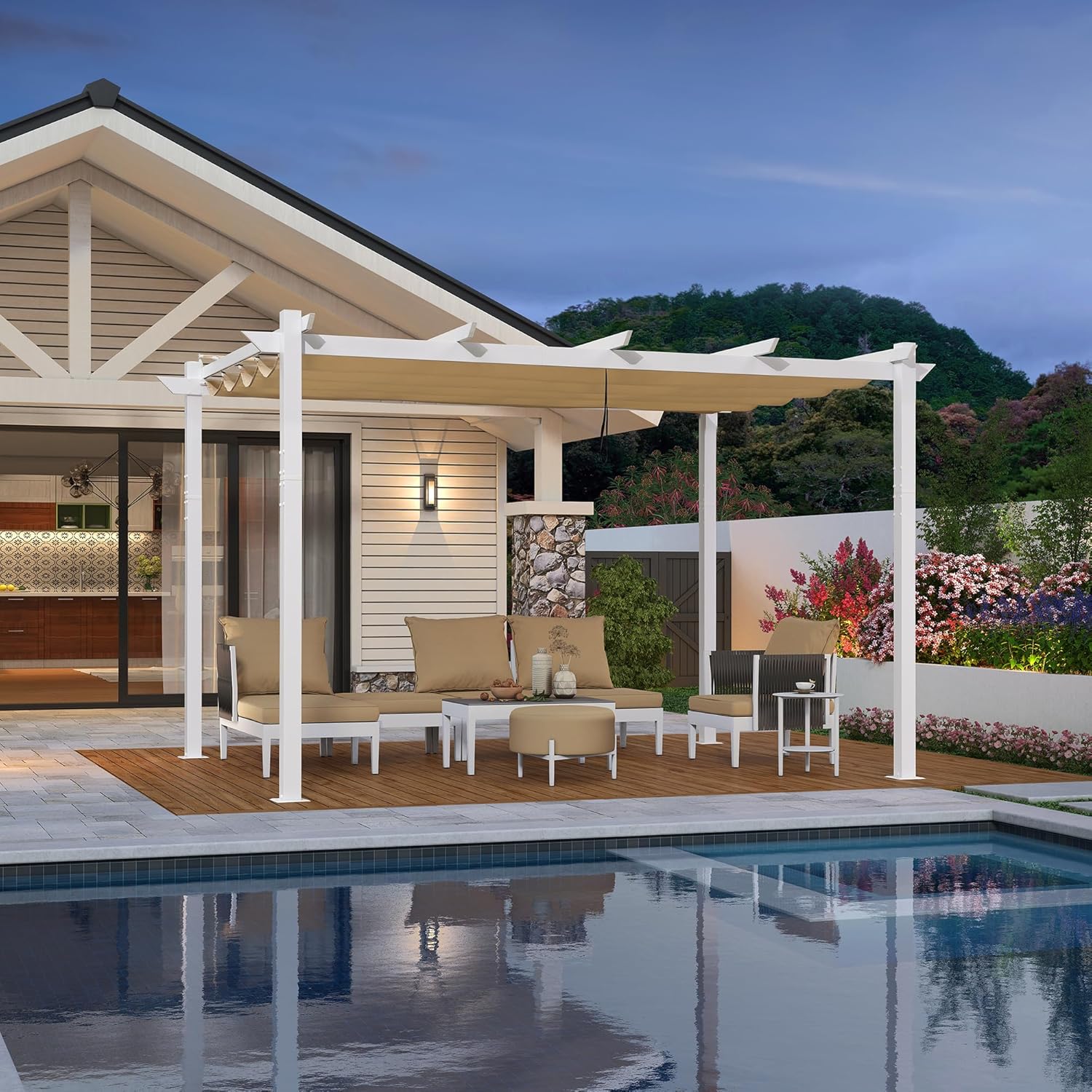 karaca-alisveris - Pergola aluminium série - 4x3m - toile rétractable, autoportante, imperméable, kaki