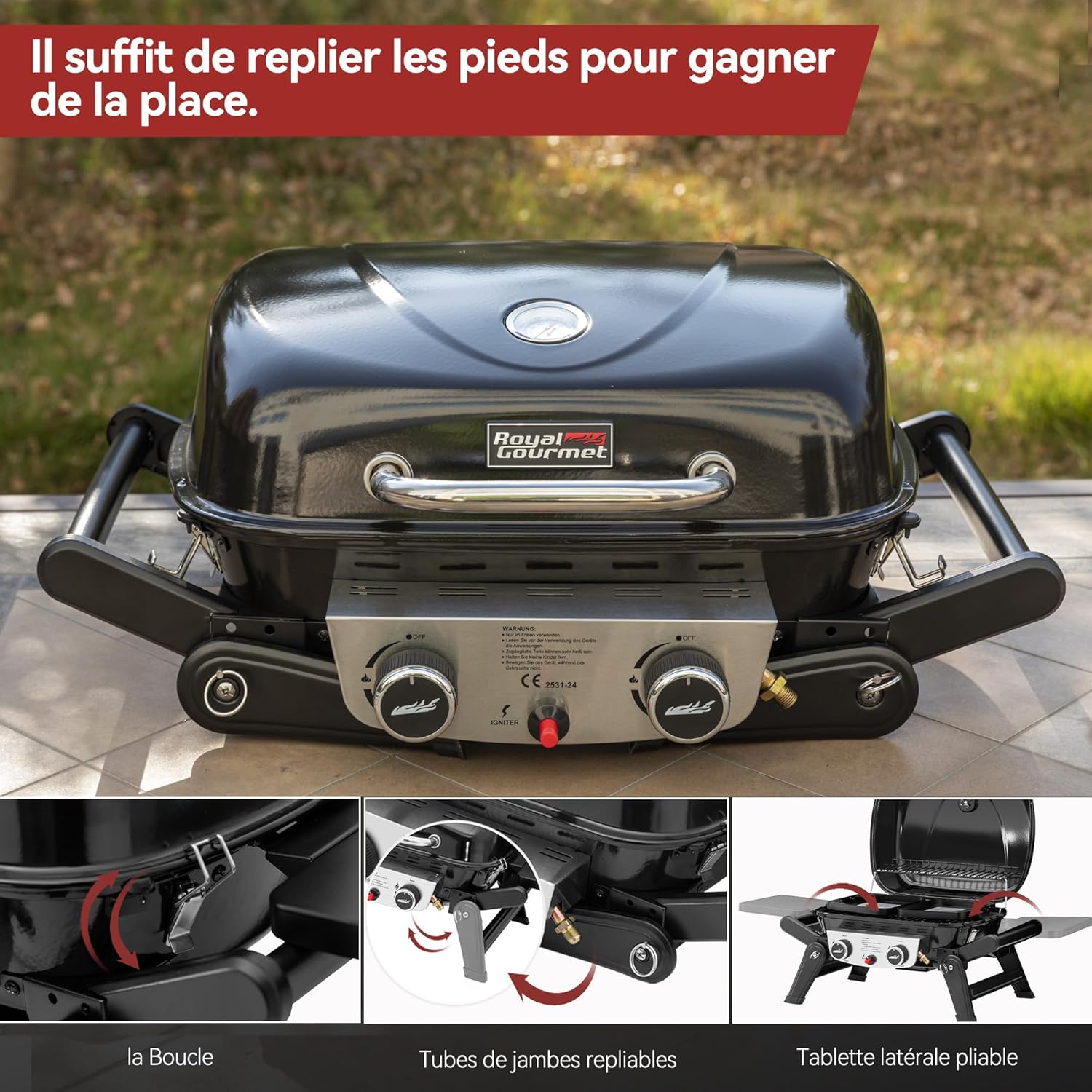 karaca-alisveris - Barbecue Gaz 2 brûleurs - 48x37 cm - tables pliables, 5kW