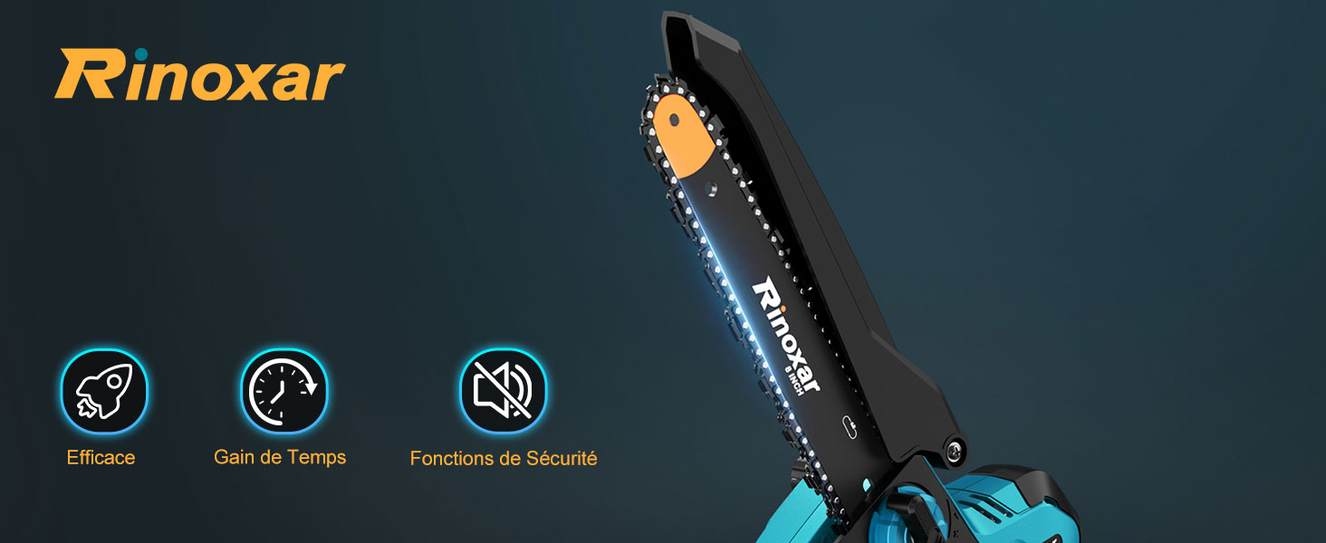 de marque karaca-alisveris au design noir et bleu, avec trois icônes de caractéristiques affichées ci-dessous indiquant les fonctions silencieuses, permettant de gagner du temps