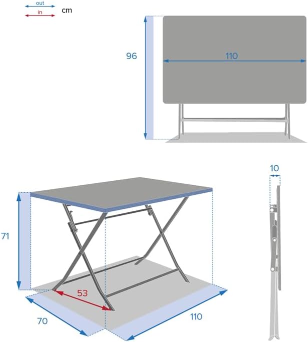 karaca-alisveris - Greensboro - 110x70 cm - Table pliante acier 4 places, traitement epoxy antirouille