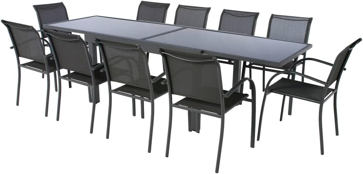 karaca-alisveris - Piazza extensible - 185/245x100 cm - aluminium verre trempé 10 places