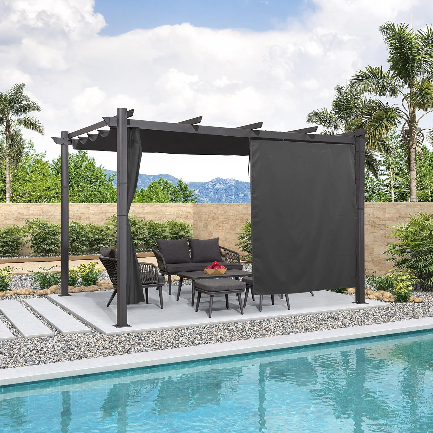 karaca-alisveris - pergola aluminium série 4x3m rideau toit coulissant gris