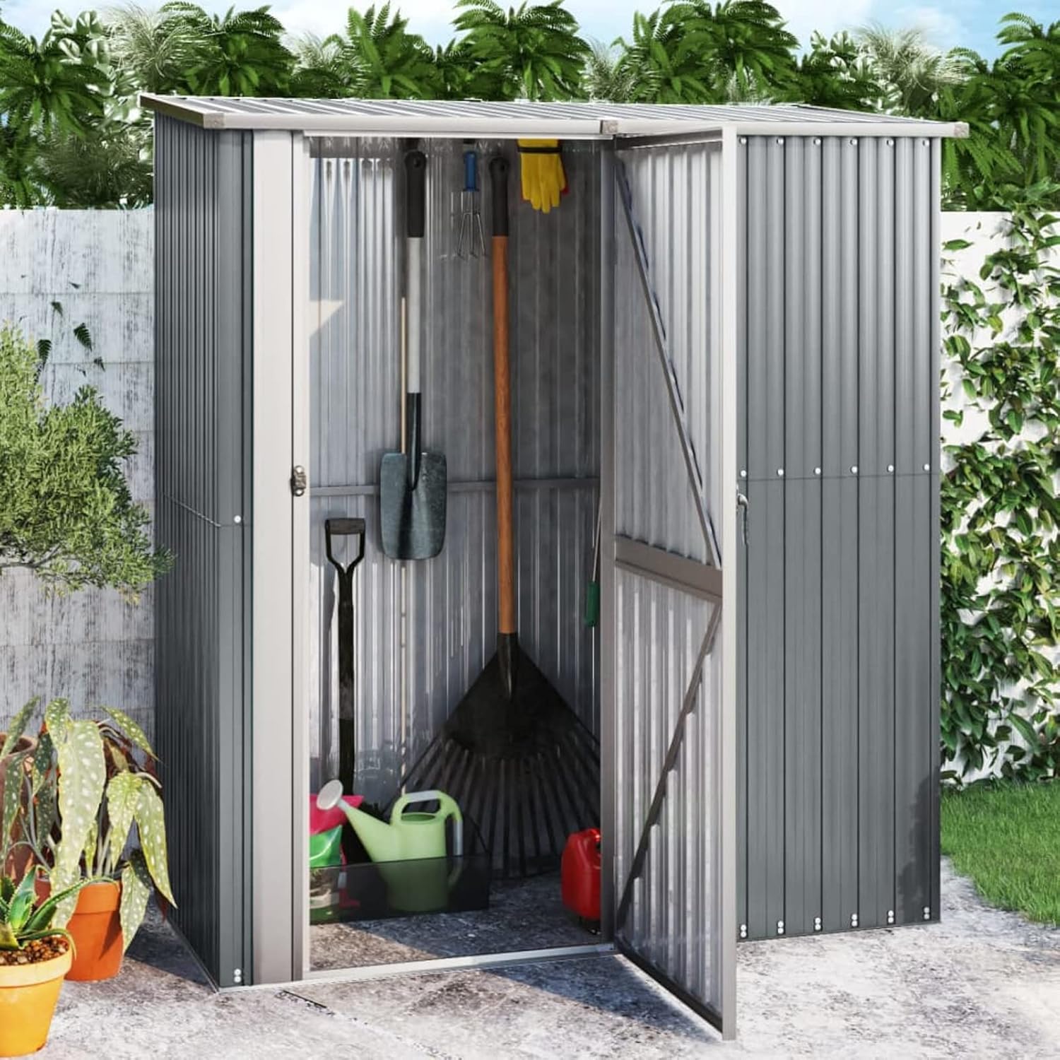Abri de jardin - 180,5x97x209,5 cm - acier galvanisé, gris, abri outils