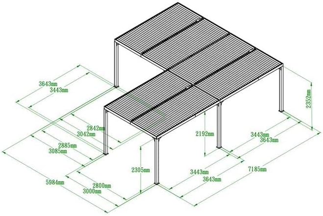 Pergola bioclimatique aluminium en L, 32,63 m², XXL, grande taille