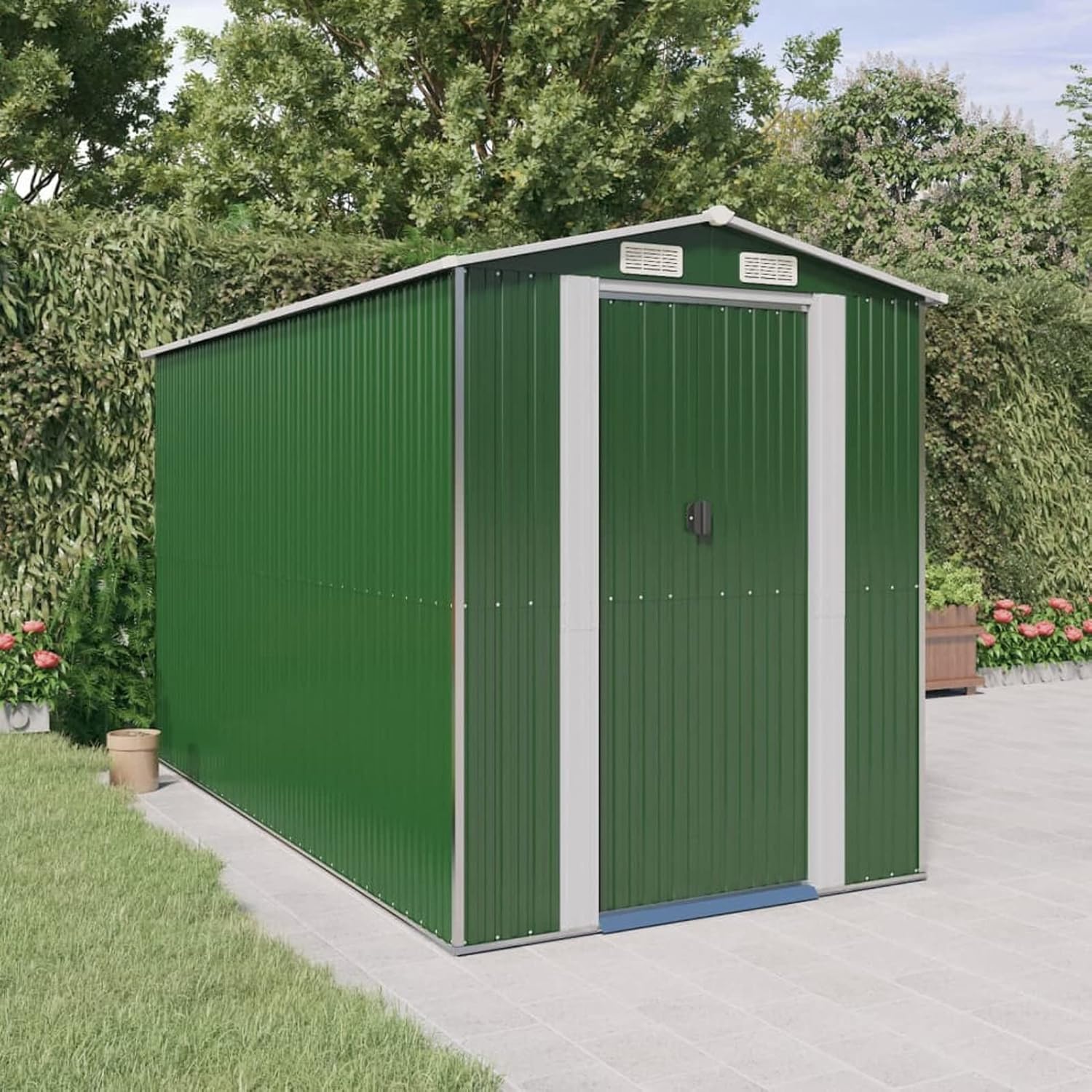 Abri de jardin - acier galvanisé vert, 192x357x223 cm, extérieur renforcé