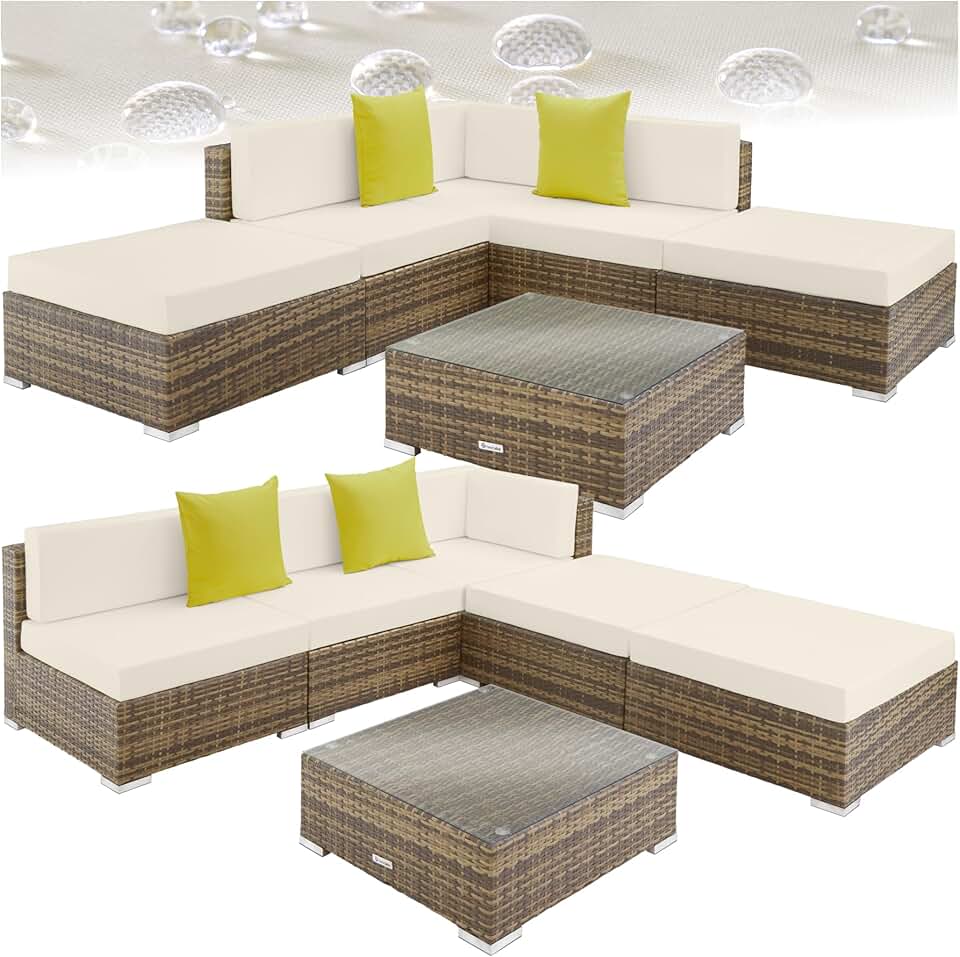 karaca-alisveris - Salon jardin modulable XXL - 5 places, polyrotin, table, balcon terrasse