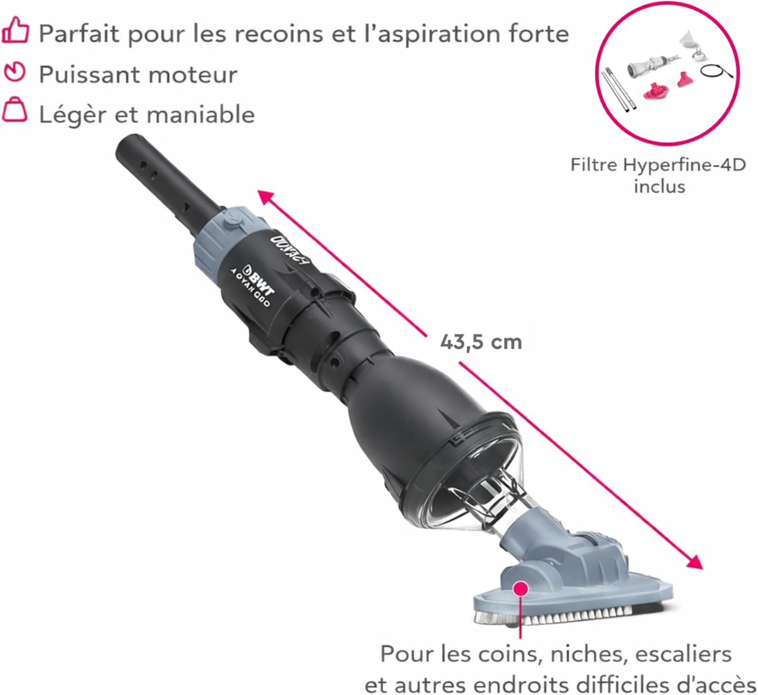 BWT - aspirateur piscine FSA200 - sans fil, manche télescopique, grande autonomie