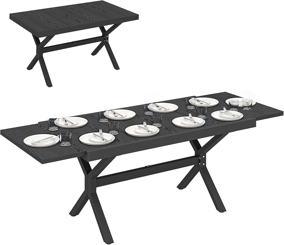 karaca-alisveris - Table Extensible Jardin - 154-214 cm - Alu effet bois, 8-10 pers, pieds réglables, structure X, gris anthraci
