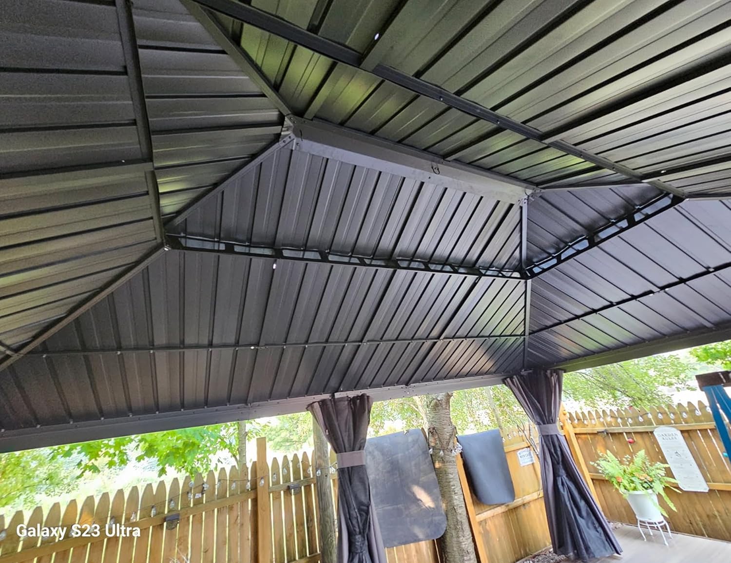 karaca-alisveris - tonnelle toit double acier, 6x4,25m, moustiquaire, rideaux