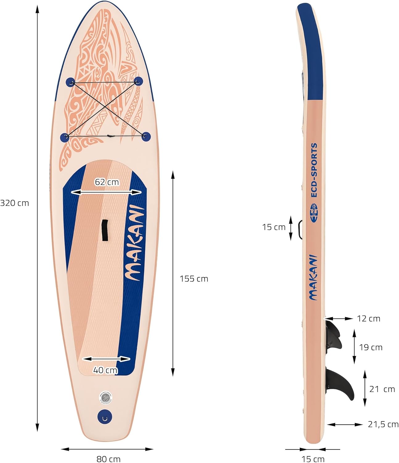 karaca-alisveris Stand Up Surf Paddle Board Gonflable 305/308/320/380 cm | PVC | jusqu'à 120/150 kg | Épaisseur 10/15 cm | Planche de Surf Pagaie Sac de Transport Pompe à Air | Diverses Couleurs Modèles