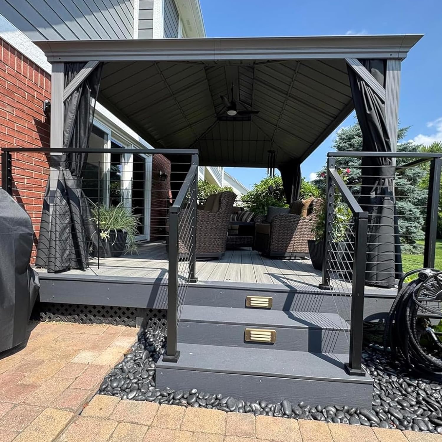 karaca-alisveris - Tonnelle de Jardin 3x4,25m - aluminium double toit, imperméable, moustiquaire, rideaux
