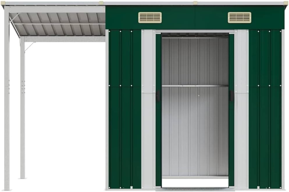karaca-alisveris Abri de Jardin avec Toit prolongé Vert 277x107x181 cm Acier, Maison & Jardin, Pelouses & Jardins, Vie en extérieur, Structures extérieures, Cabanes & abris de Jardin, Vert, (Poids 41.56KG)