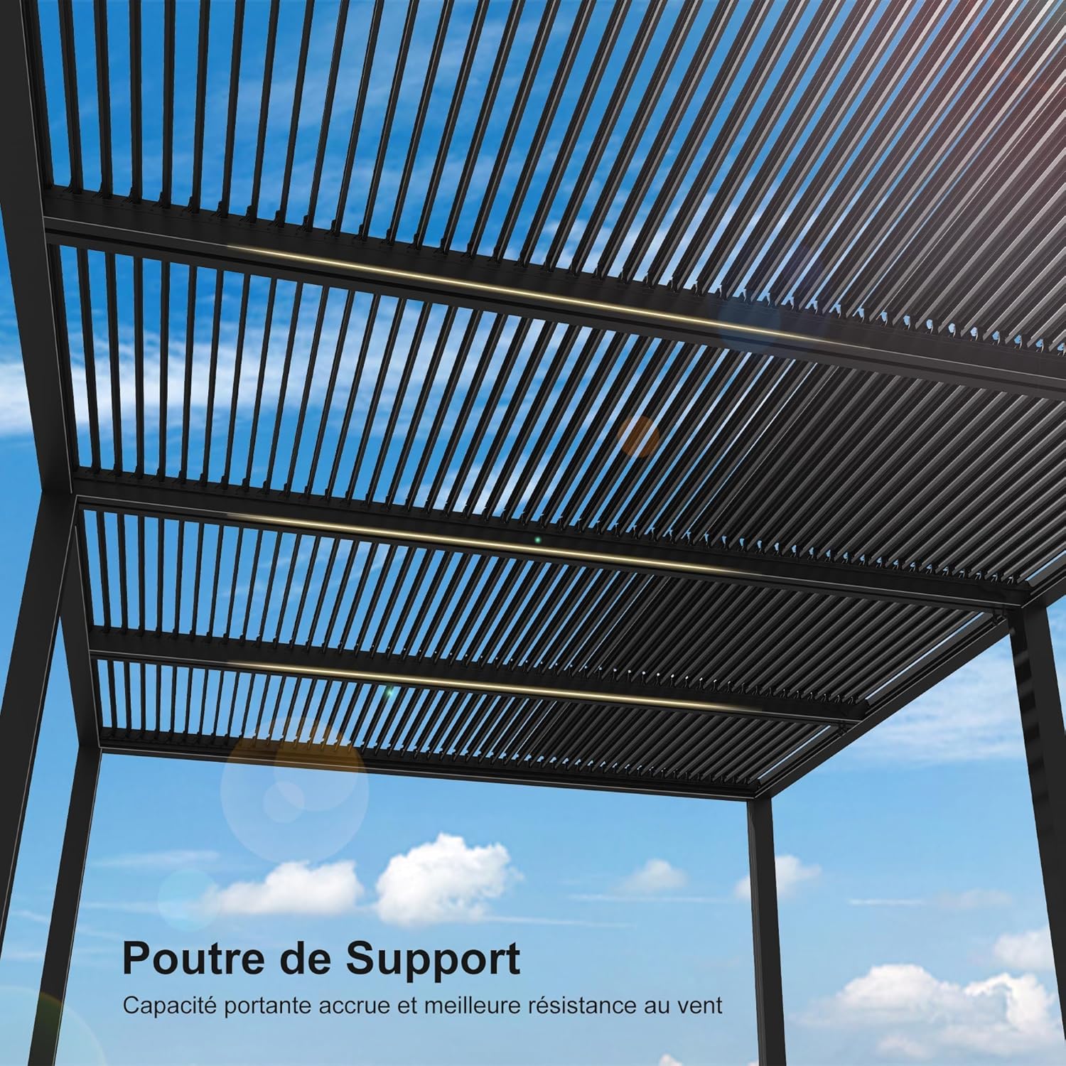 karaca-alisveris - Pergola bioclimatique 6x3,68m alu, lames orientables, persienne fixe