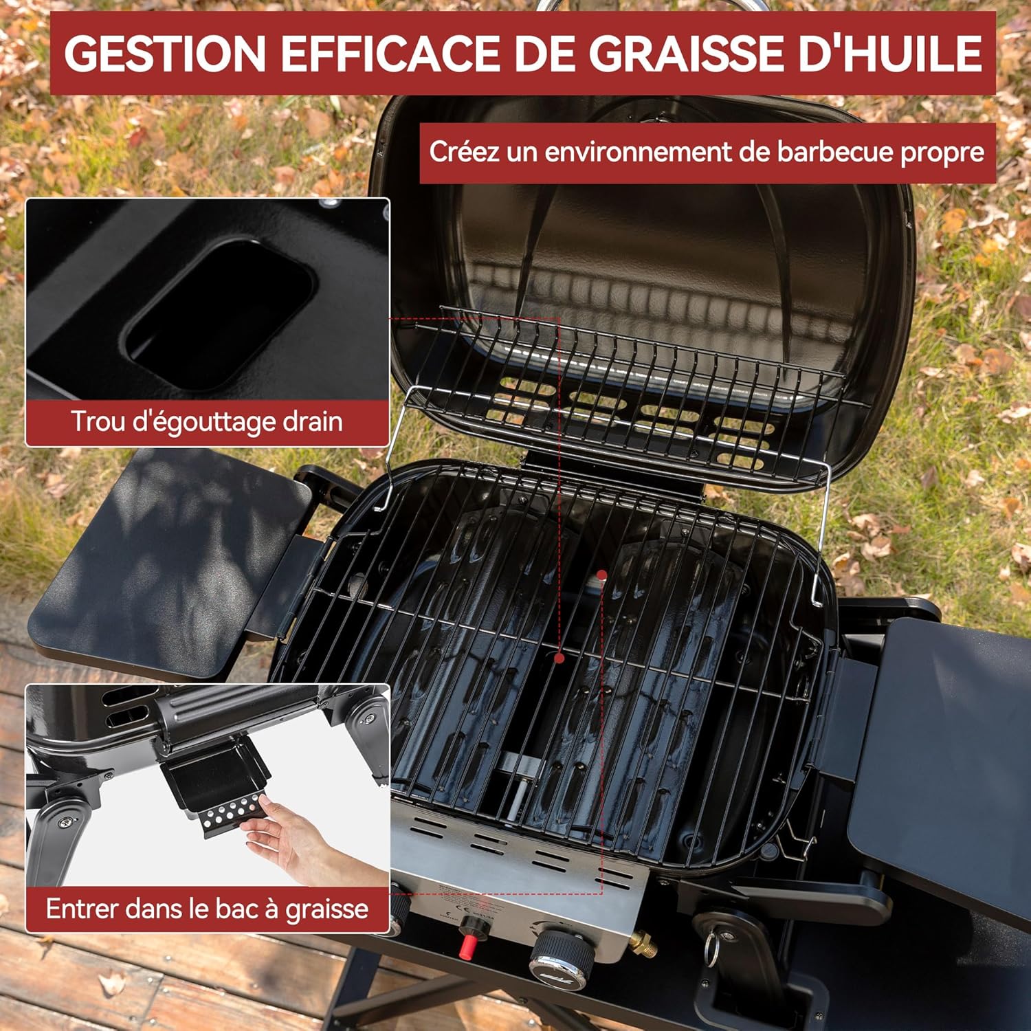 karaca-alisveris - Barbecue Gaz 2 brûleurs - 48x37 cm - tables pliables, 5kW