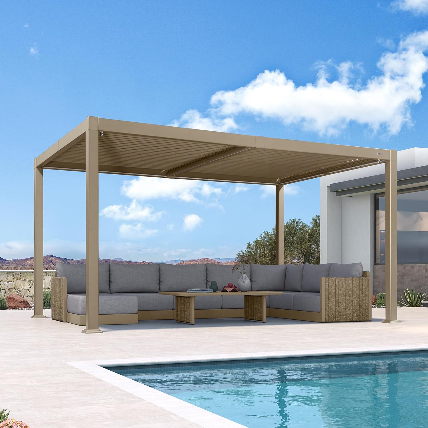 karaca-alisveris - pergola bioclimatique LED - 3x4,25m - aluminium, lames orientables, anti-UV, sans entretien