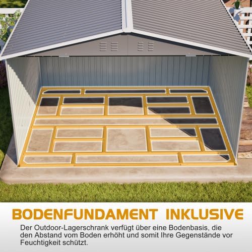 Abri de jardin en métal 300 x 252 cm – Gris – Grand abri de jardin résistant aux intempéries avec toit à pignon, pour vélos et outils, abri de jardin XXXL