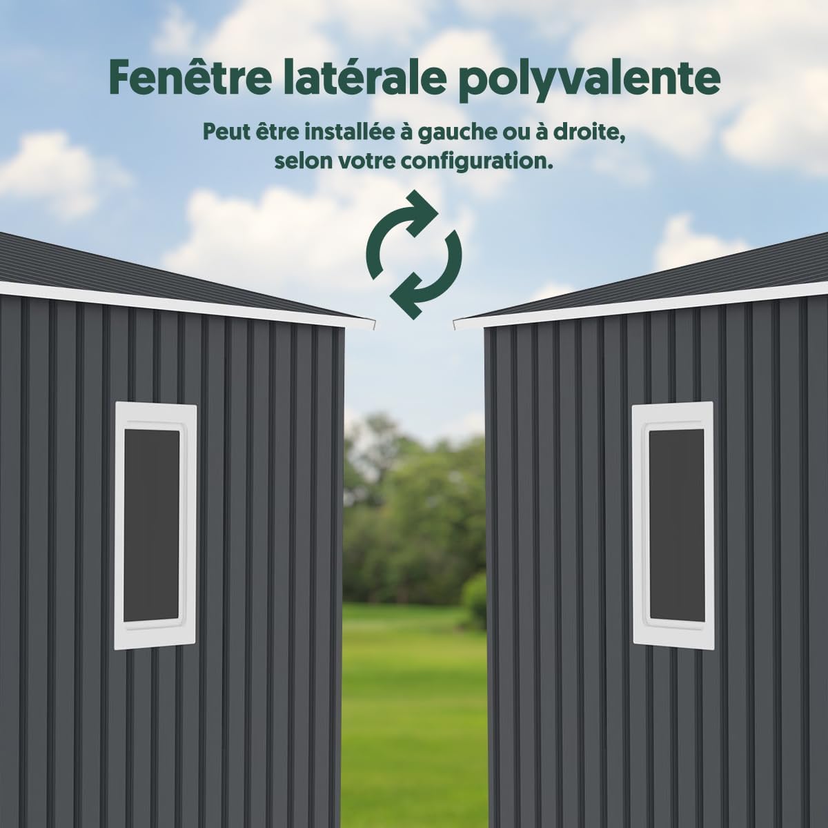 Abri de jardin métal - 7,06m² - fenêtre latérale, kit ancrage, 212cm