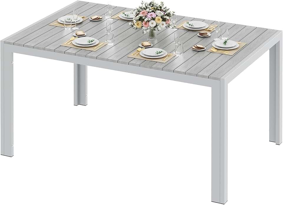 karaca-alisveris - table rectangulaire aluminium 140x90x75cm 6 pers gris
