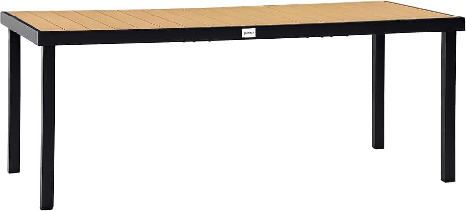 karaca-alisveris – Table de jardin pour 8, 190x90x74 cm, aluminium, bois naturel
