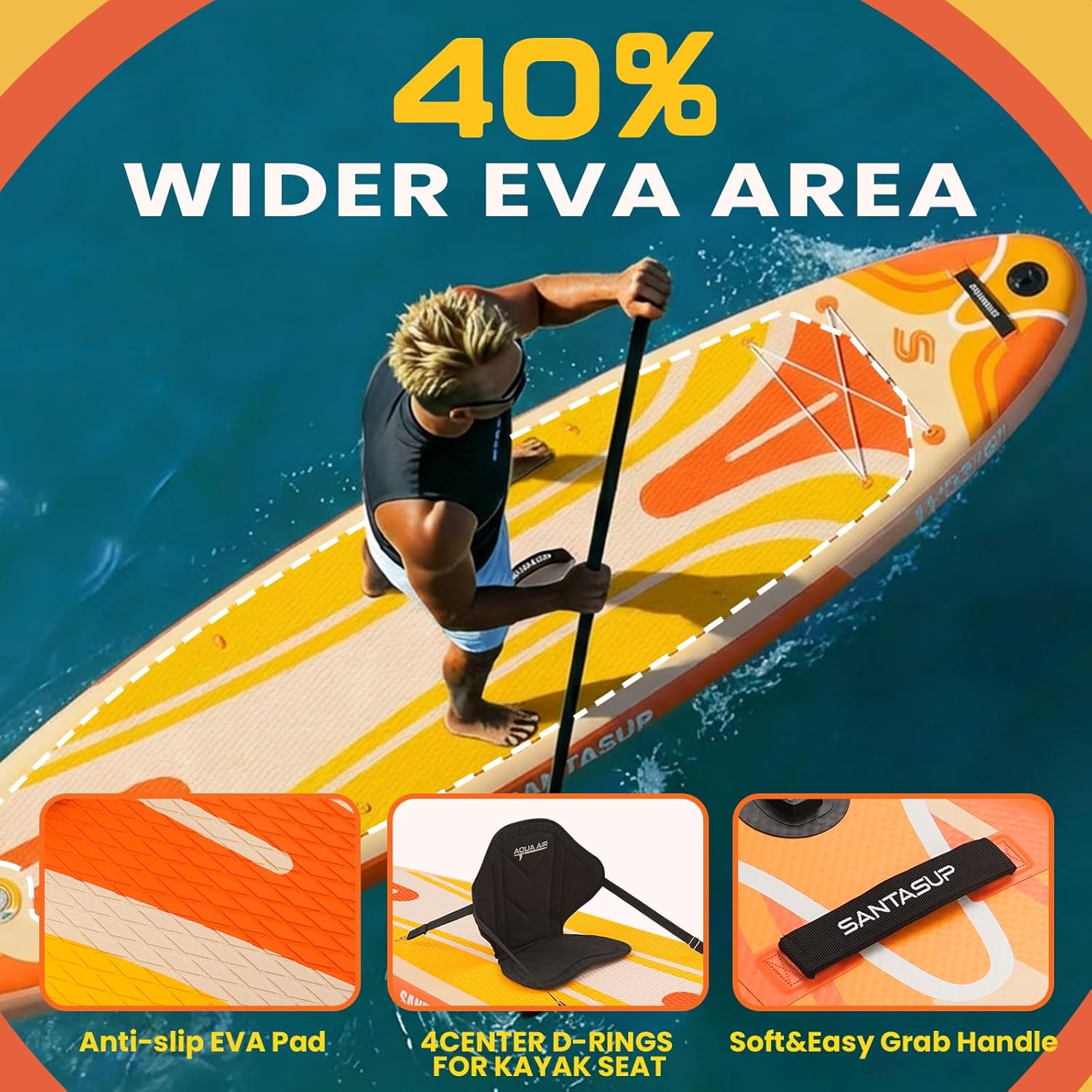 Tableau Gonflable Stand Up Paddle avec Accessoires Sup, Pont EVA antidérapant, Tableau Large 10'6