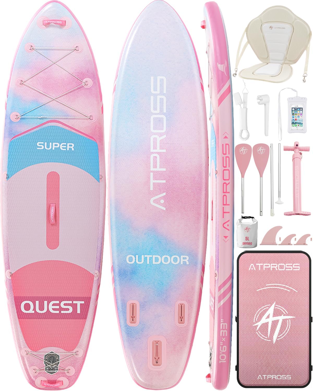 Stand Up Paddle Gonflable Adulte avec Siège Kayak & Accessoires, 320x84cm Planche de Sup Extra Large pour 2 Personnes, Charge 200kg, Kayak Gonflable 2 Places Stable et Antidérapant pour Surf