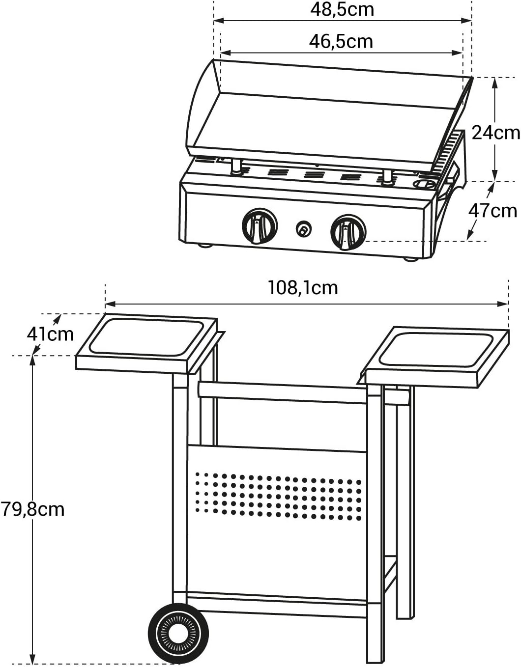 karaca-alisveris - Mala série - 2 brûleurs gaz 5kW, chariot - dimensions MALA