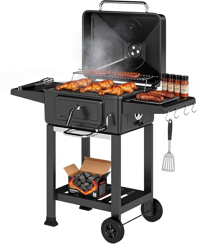 karaca-alisveris - Barbecue XXL 112 cm - fumoir, thermomètre, chariot, couvercle
