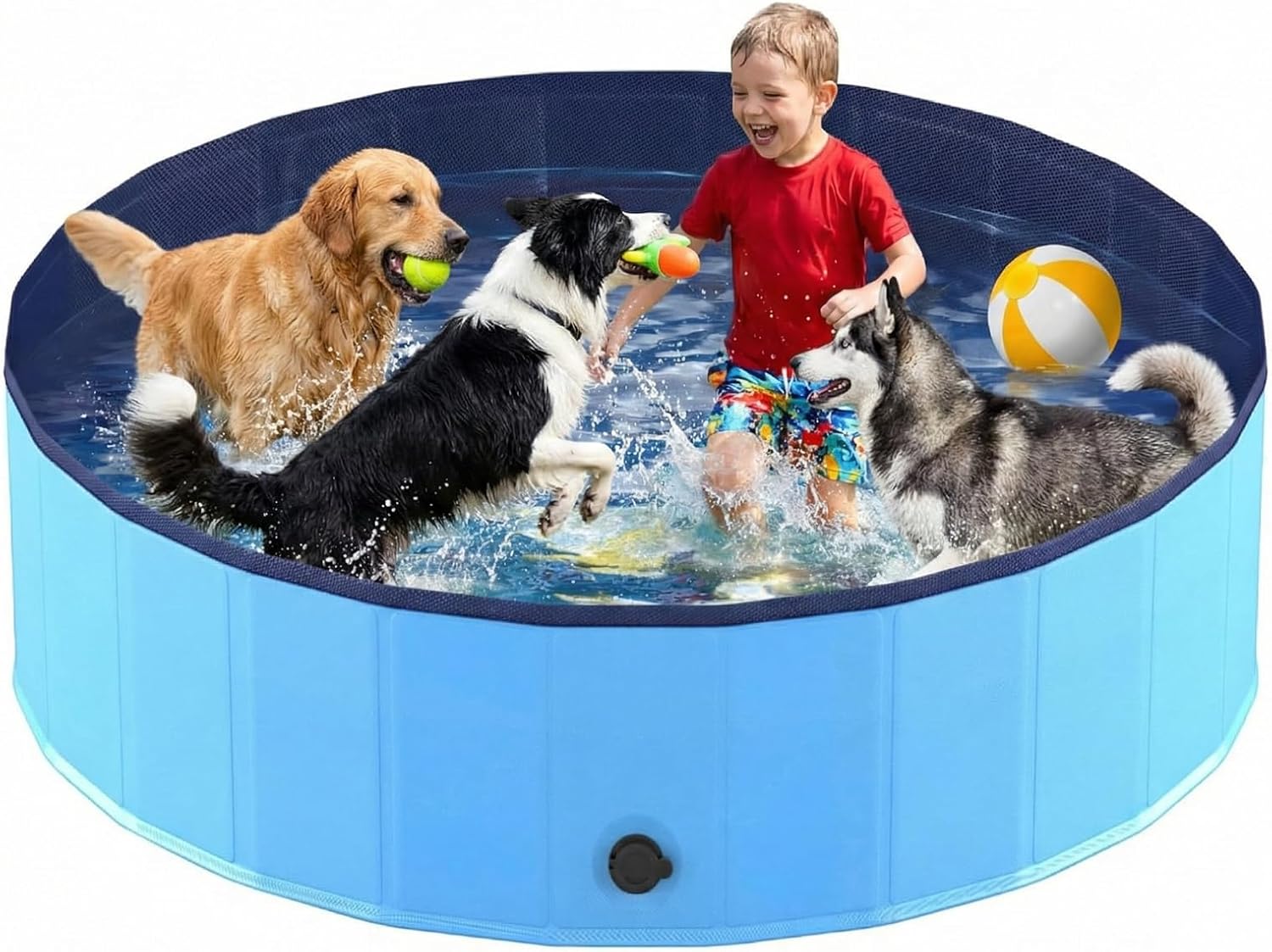Piscine Chien Pliable, Piscine pour Chien 180x30cm en PVC, Piscine Enfant Stable et Antidérapant, Piscine Portable pour Grand Chien et Animaux de Compagnie Bleu