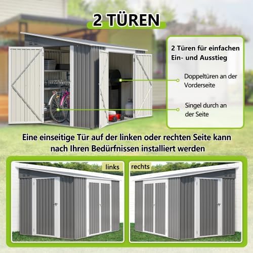 Abri de jardin métal - 1,8x2,4m - double porte, serrure, sol, étanche