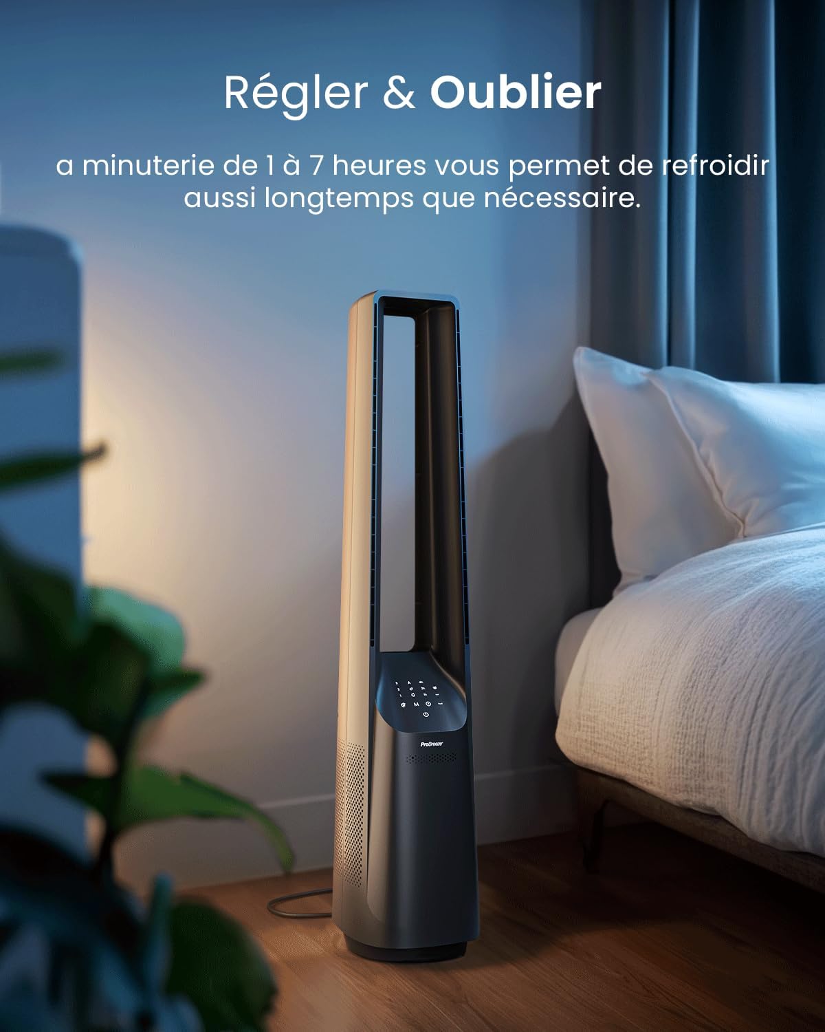 karaca-alisveris - Ventilateur colonne sans pales - 101 cm - WiFi, ultra silencieux, LED, télécommande, 6 vitesses, 5 modes, o