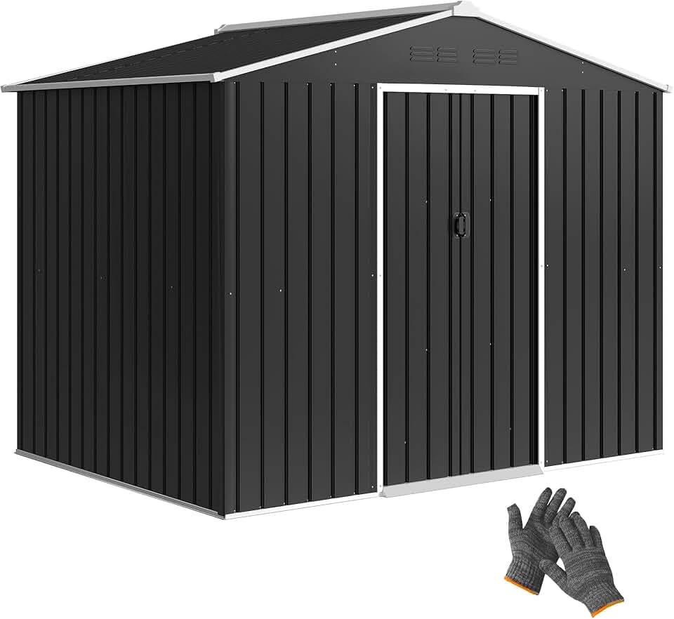 karaca-alisveris Abri de Jardin extérieur 3,6 m², 236 x 171 x 191 cm, abri de Jardin métallique avec Portes coulissantes et Fentes d'aération, pour Le Rangement d'outils, Gris foncé