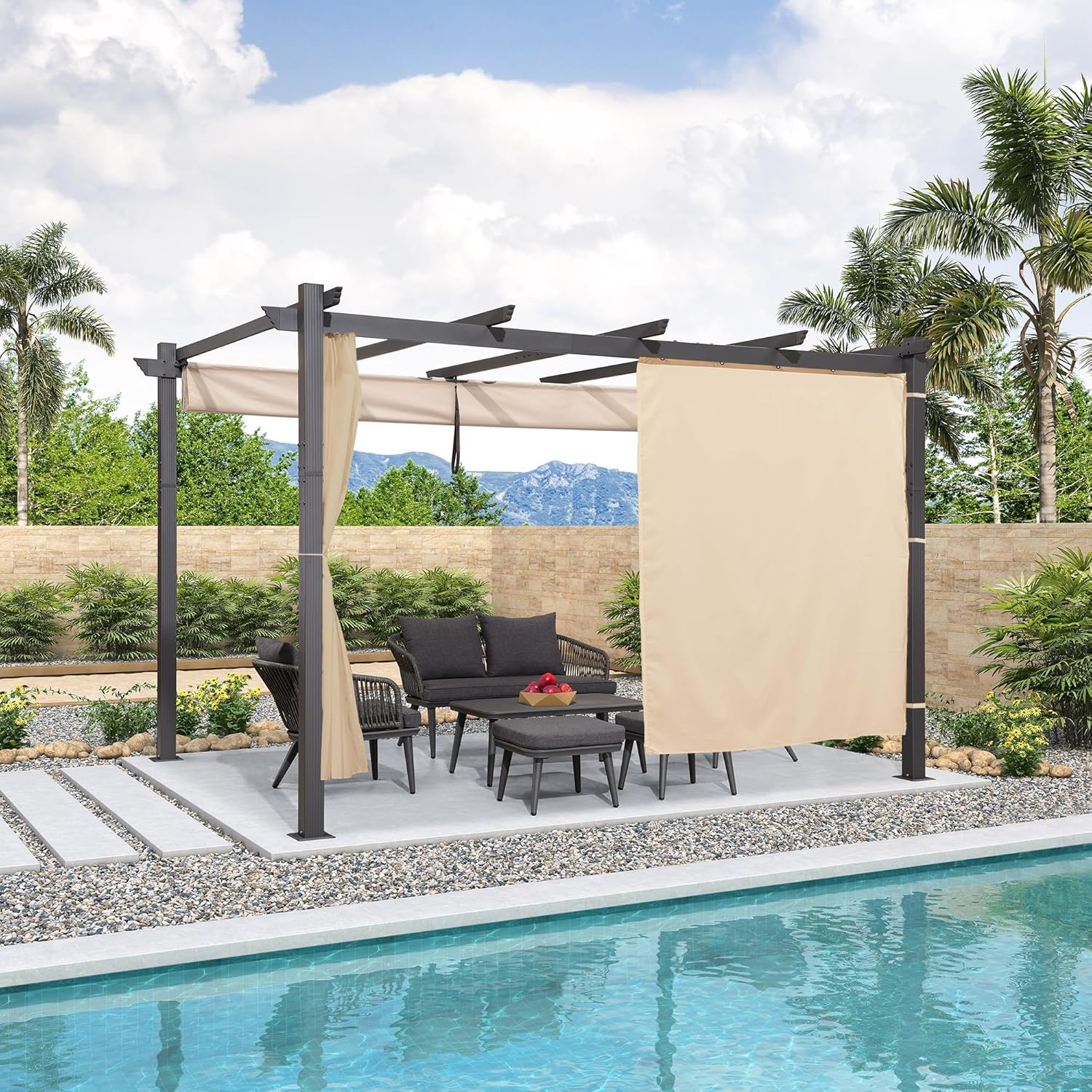 karaca-alisveris - Pergola aluminium série Rideau - 4x3m toit coulissant extérieur