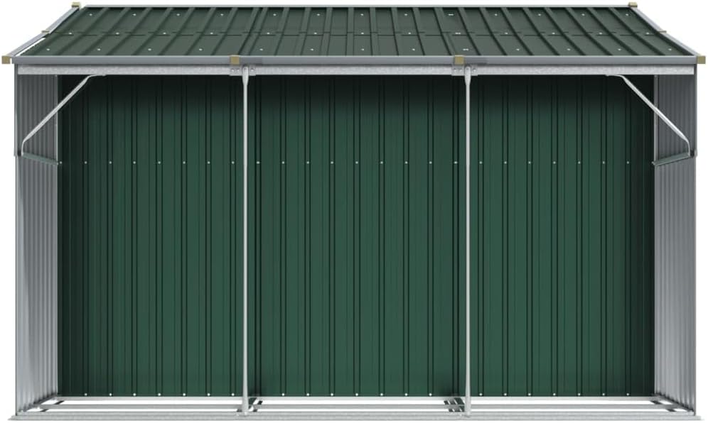 Abri de jardin acier galvanisé - toit incliné, trémie à charbon - 277x279x179 cm - rangement extérieur vert