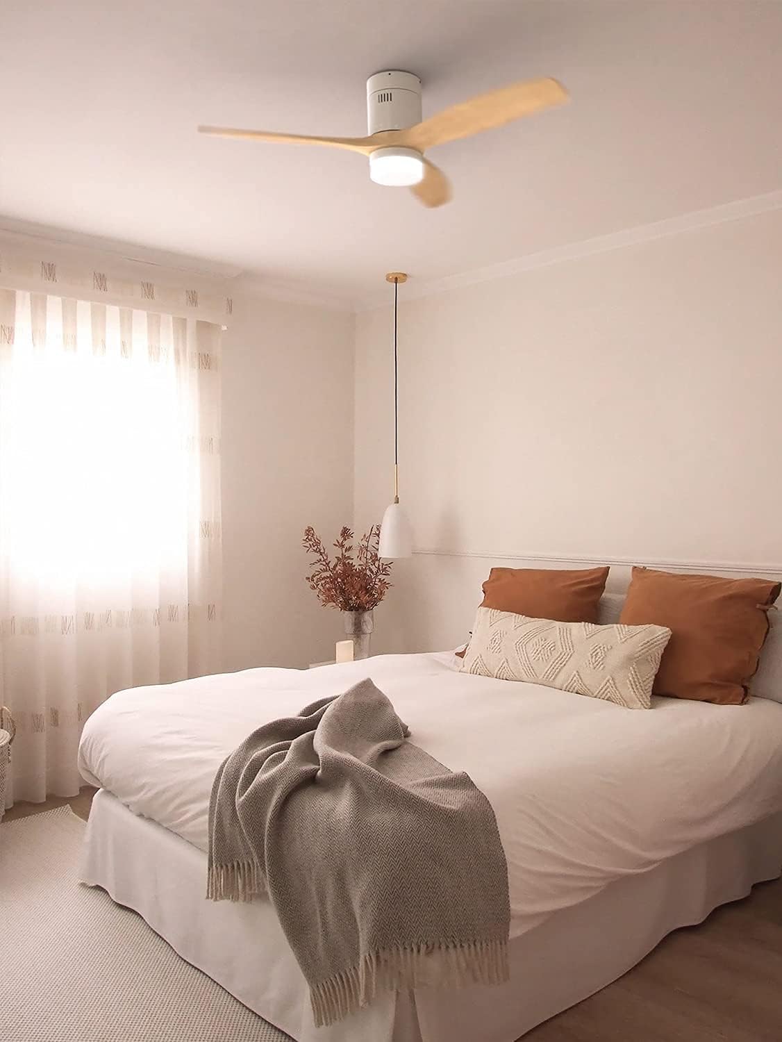 CREATE - Windcalm M - Ø132cm - Ventilateur plafond LED, télécommande, 6 vitesses, été-hiver, blanc bois clair - WINDCALM