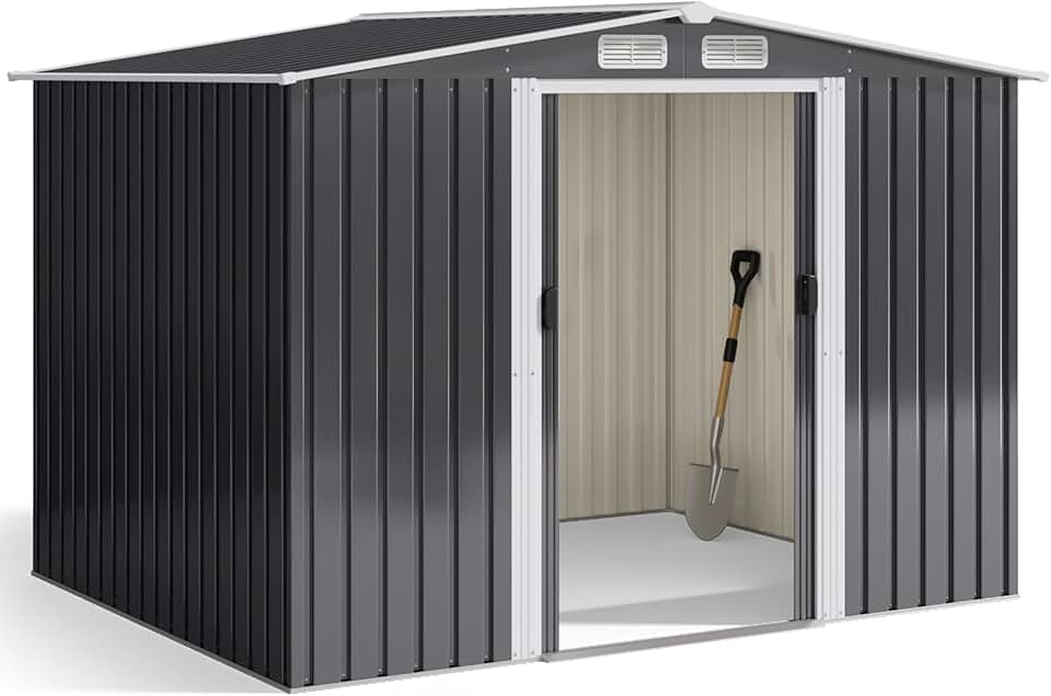 karaca-alisveris - abri à outils métal série inclinée - 247x193x179 cm - porte coulissante, serrure, gants inclus