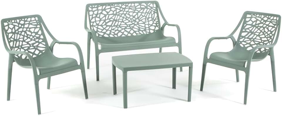 Salon de jardin - Maratea - 4 places, empilable, imperméable, vert sauge