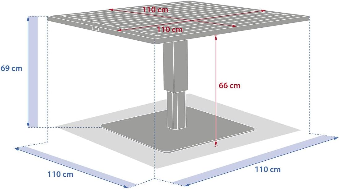 karaca-alisveris - Salimia - table relevable carrée aluminium 110x110cm