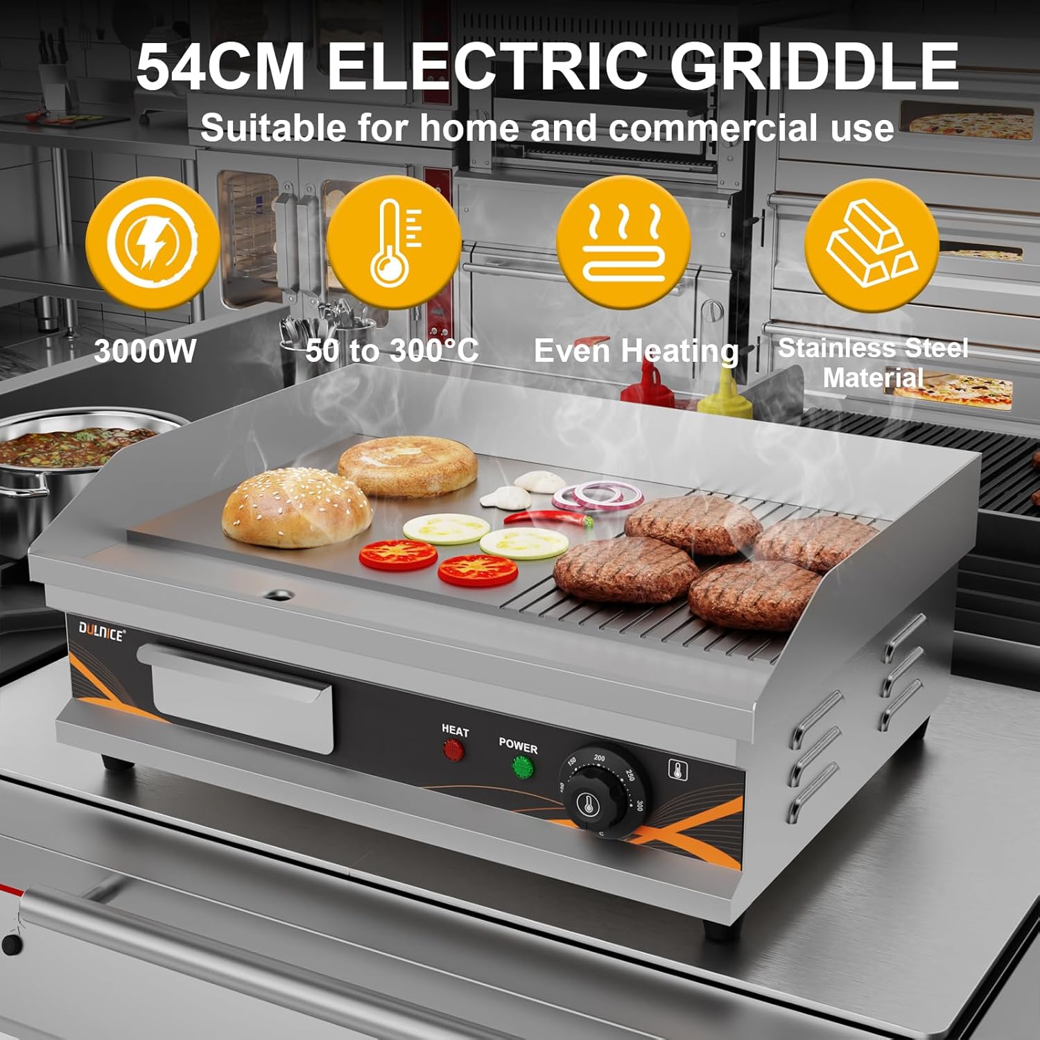 Plancha électrique - surface lisse/rainurée - inox 3000W - cuisson pro