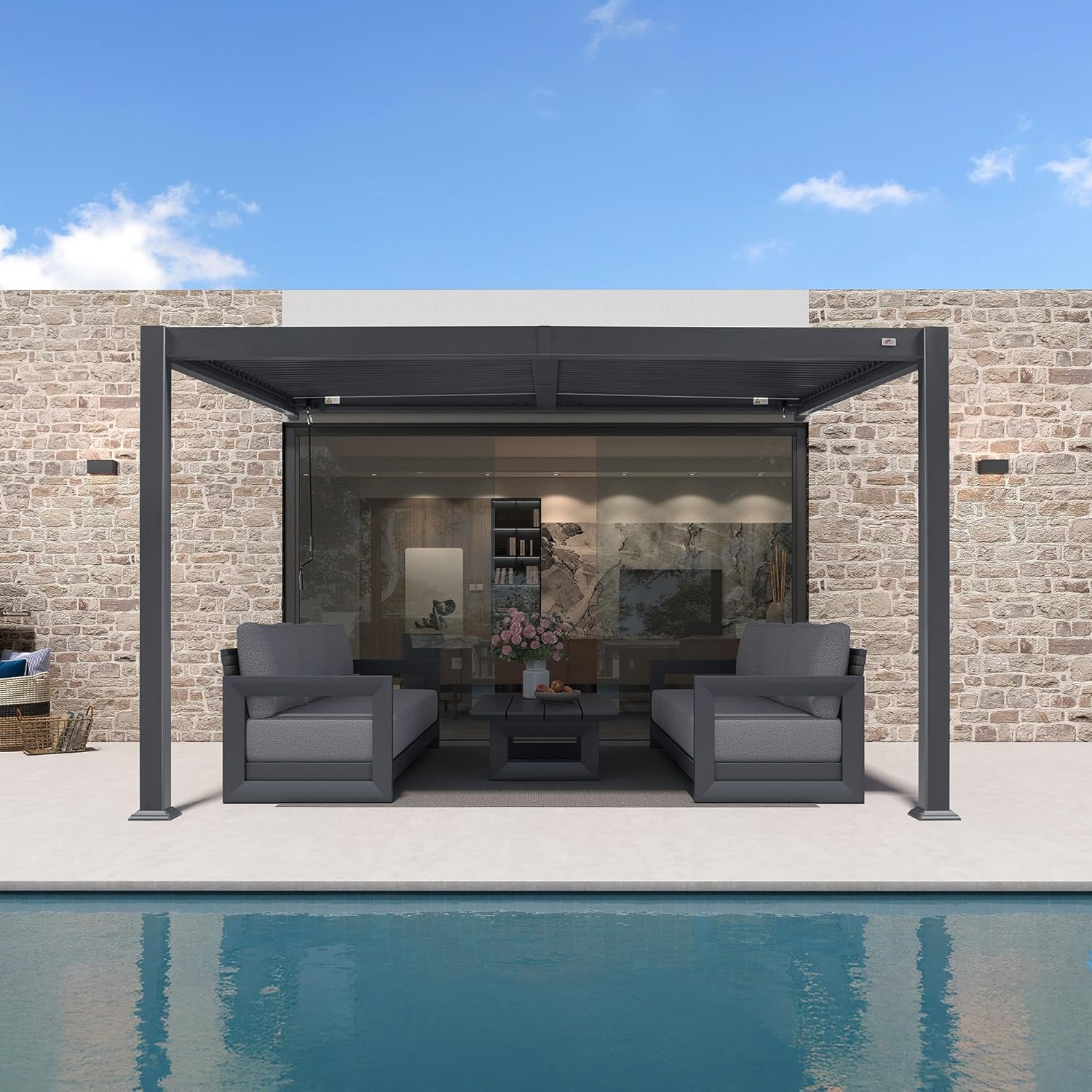 karaca-alisveris - Pergola adossée 3x3.65m aluminium lames orientables durable