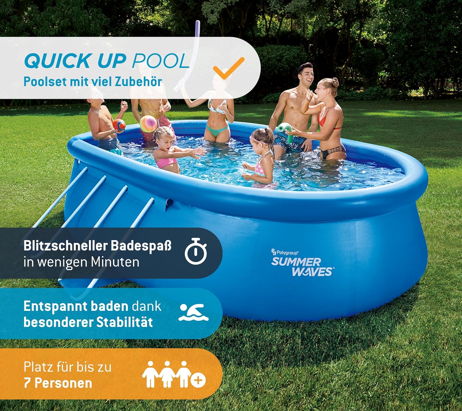 karaca-alisveris Quick Up Kit complet de piscine - Ovale - 457 x 305 x 107 cm - Bleu - Piscine hors-sol et piscine avec pompe à filtre, échelle, tapis de sol et bâche