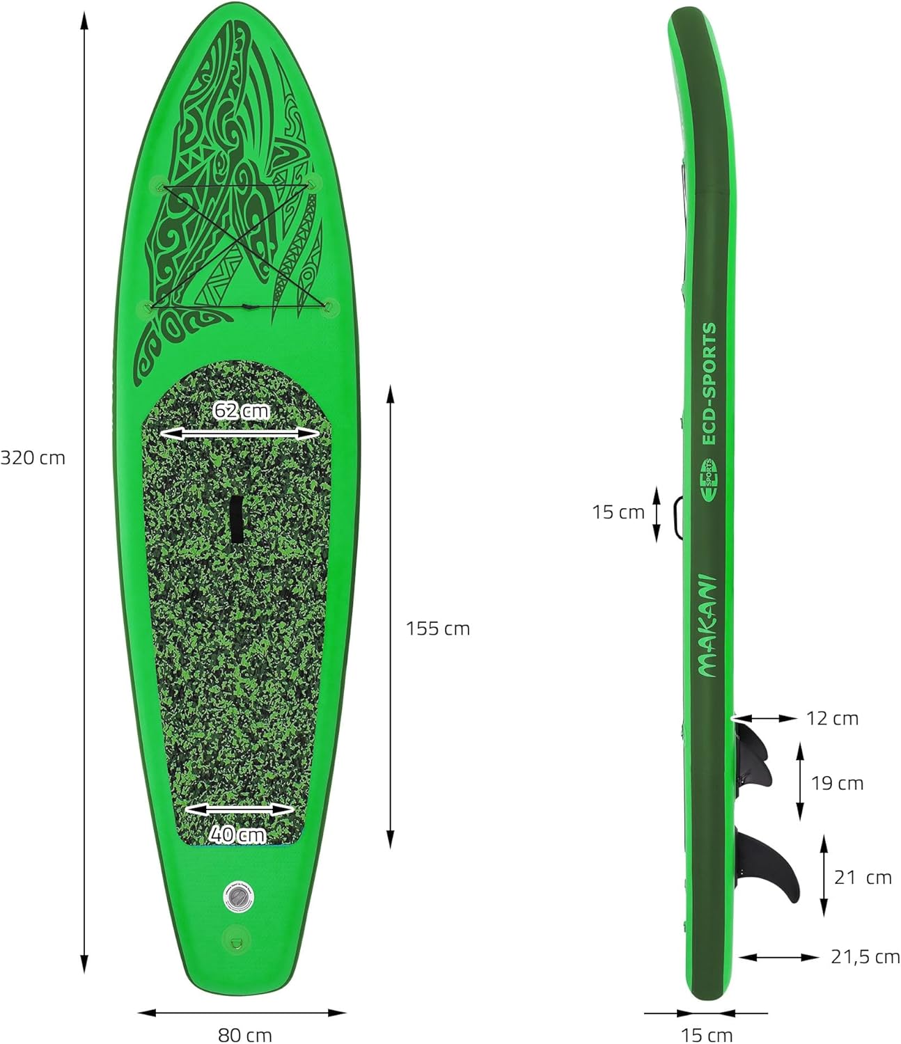 karaca-alisveris - planche stand up paddle - 305/308/320/380 cm - PVC, jusqu'à 150 kg, 10/15 cm d'épaisseur