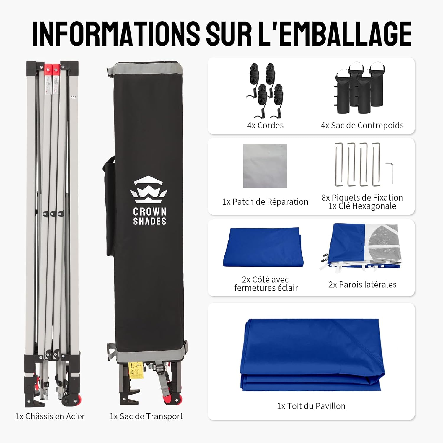 karaca-alisveris - tonnelle pliante 3x3m - imperméable, UPF 50+, 4 parois amovibles