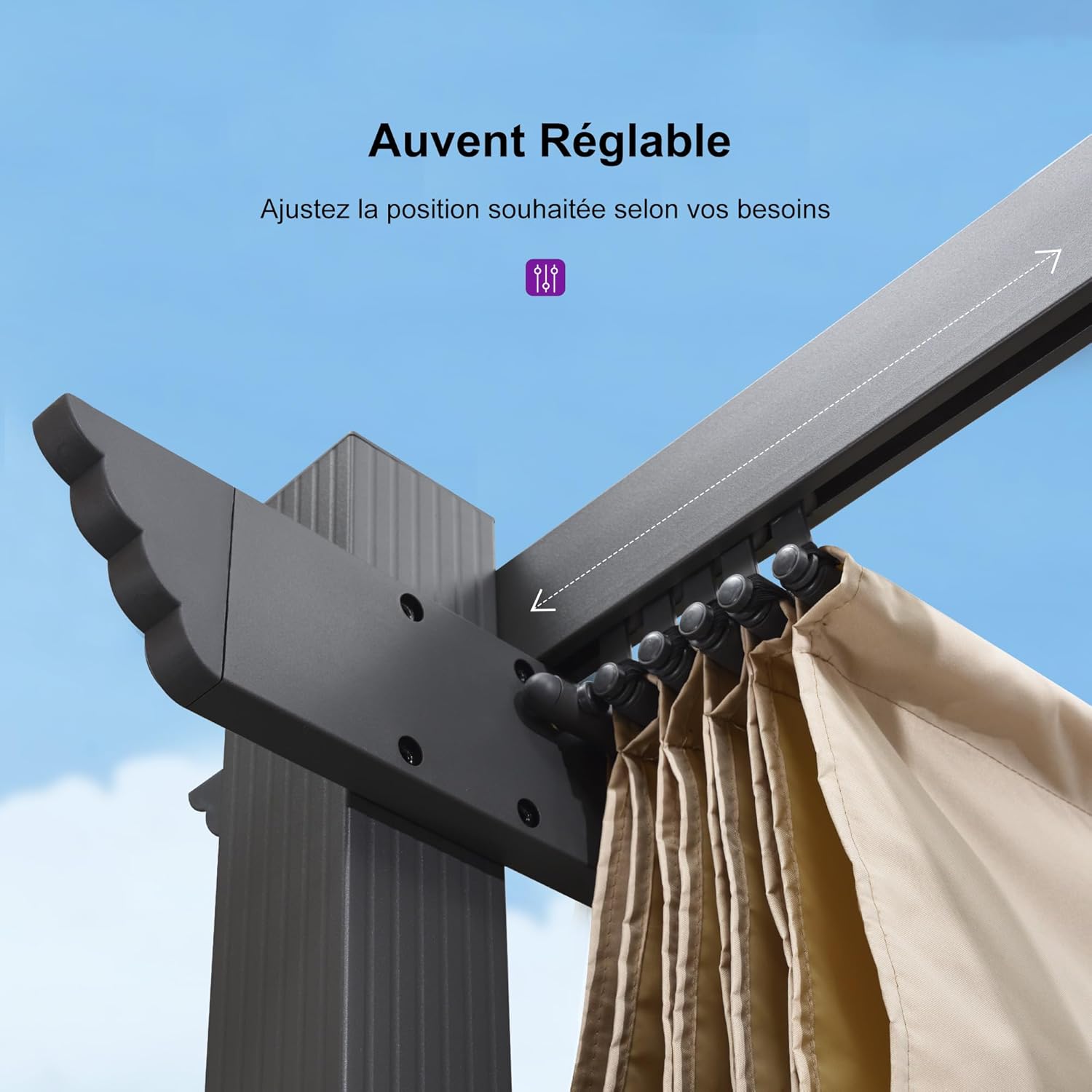 karaca-alisveris - Pergola Aluminium - 4x3m - Toit coulissant, tissu kaki
